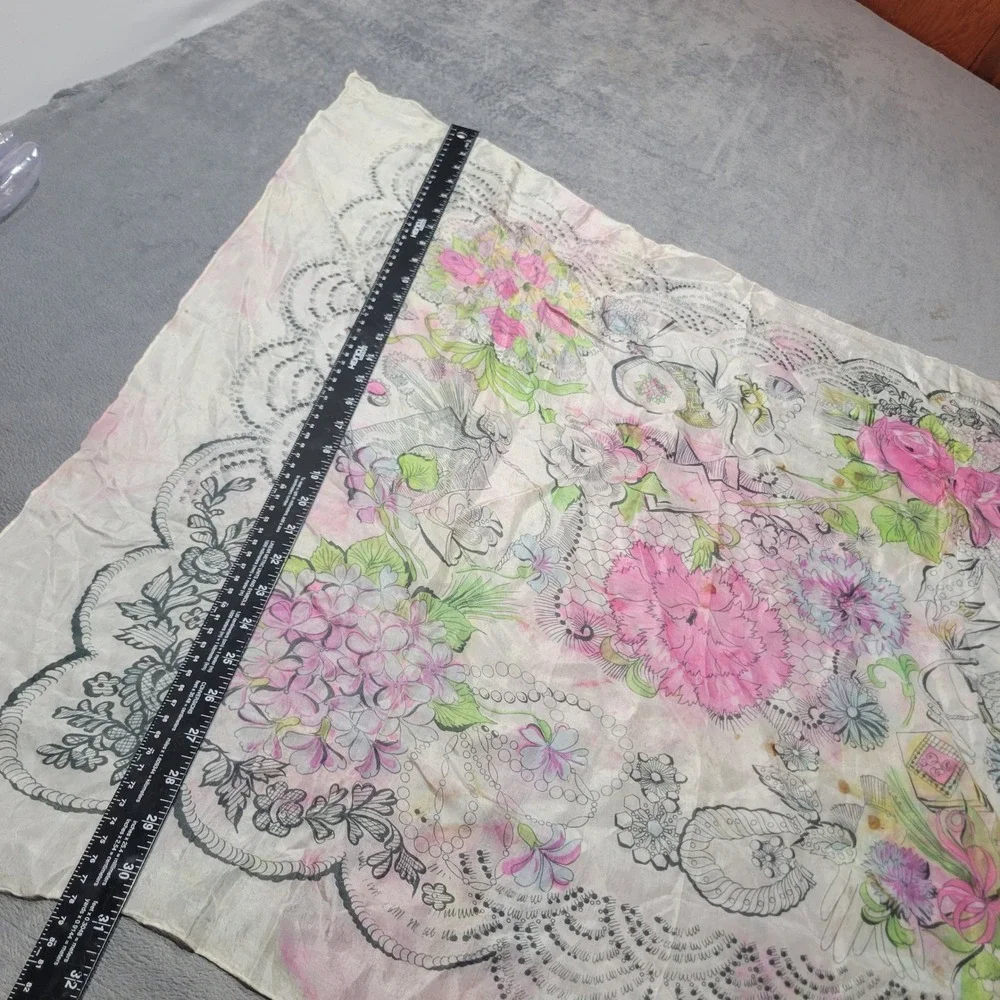 Unbranded Women Square Scarf L Pink Purple Floral Lace Sheer‎ Vintage Romantic